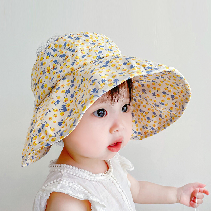 女宝宝遮阳帽子夏季大帽檐空顶洋气女孩纯棉薄款婴儿童防晒太阳帽