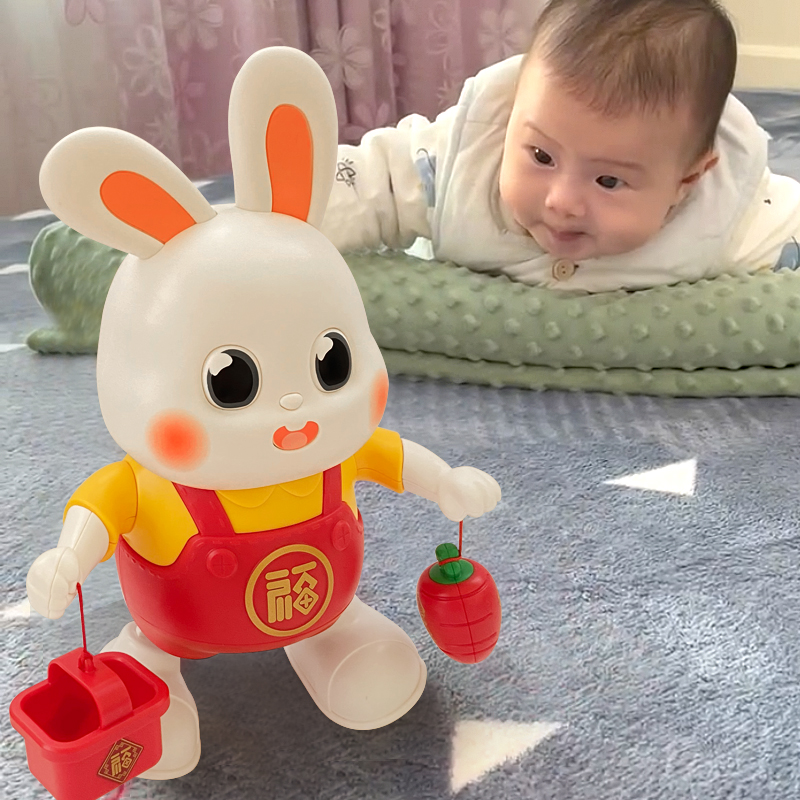 0一1岁婴儿玩具会唱歌跳舞的小福兔电动兔子练习抬头训练宝宝儿童
