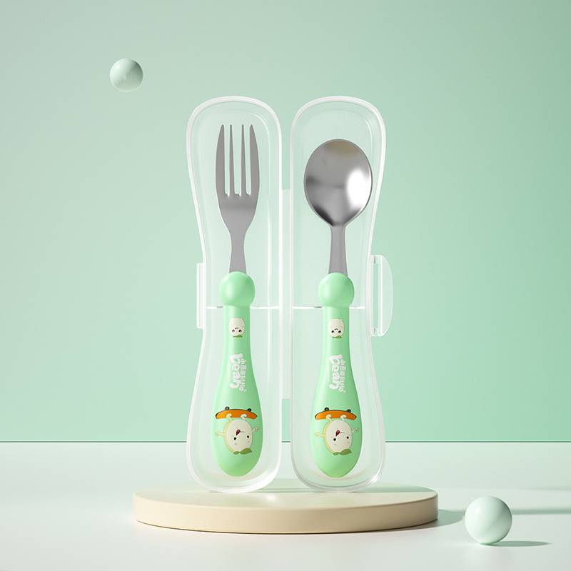 宝宝勺子学吃饭训练1一2岁婴儿童自主进食弯头辅食勺叉不锈钢餐具