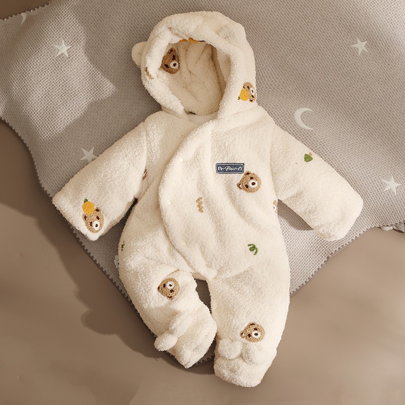 日本进口婴儿连体衣秋冬款加厚棉服新生宝宝衣服冬天保暖外出抱衣