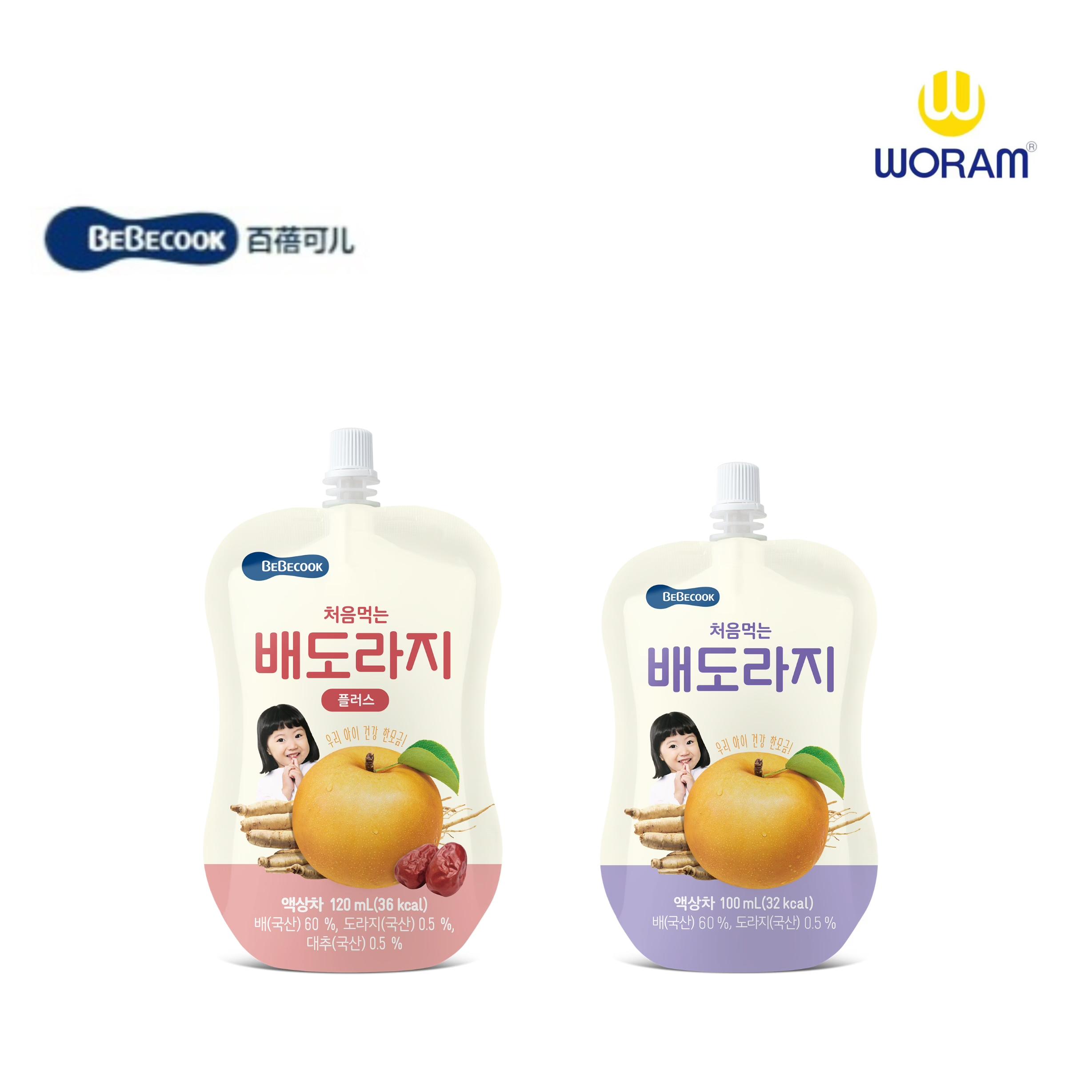 韩国BEBECOOK 儿童便携袋装饮料桔梗梨大枣汁120ml 桔梗梨汁100ml