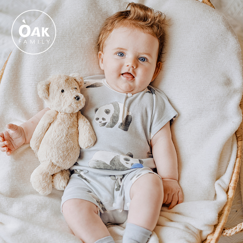 Oak Family婴儿短袖连体衣夏季莫代尔连身衣新生男女宝宝衣服爬服