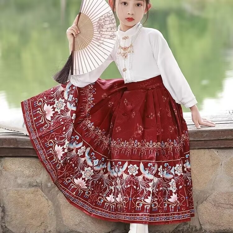 汉服女童古装马面裙套装小女孩薄款中国风裙秋季儿童童装明制唐装