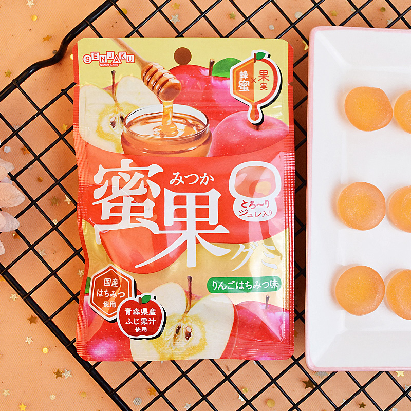 日本进口零食扇雀饴蜂蜜苹果柚子味夹心软糖儿童水果糖果汁糖QQ糖