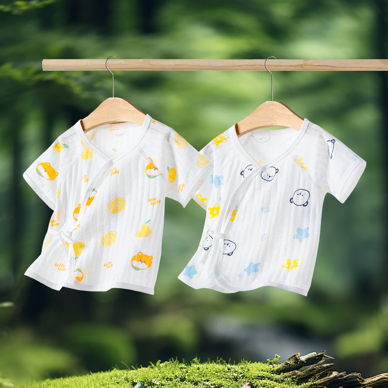 新生婴儿衣服宝宝半背衣夏季薄款初生儿和尚服上衣纯棉短袖空调房