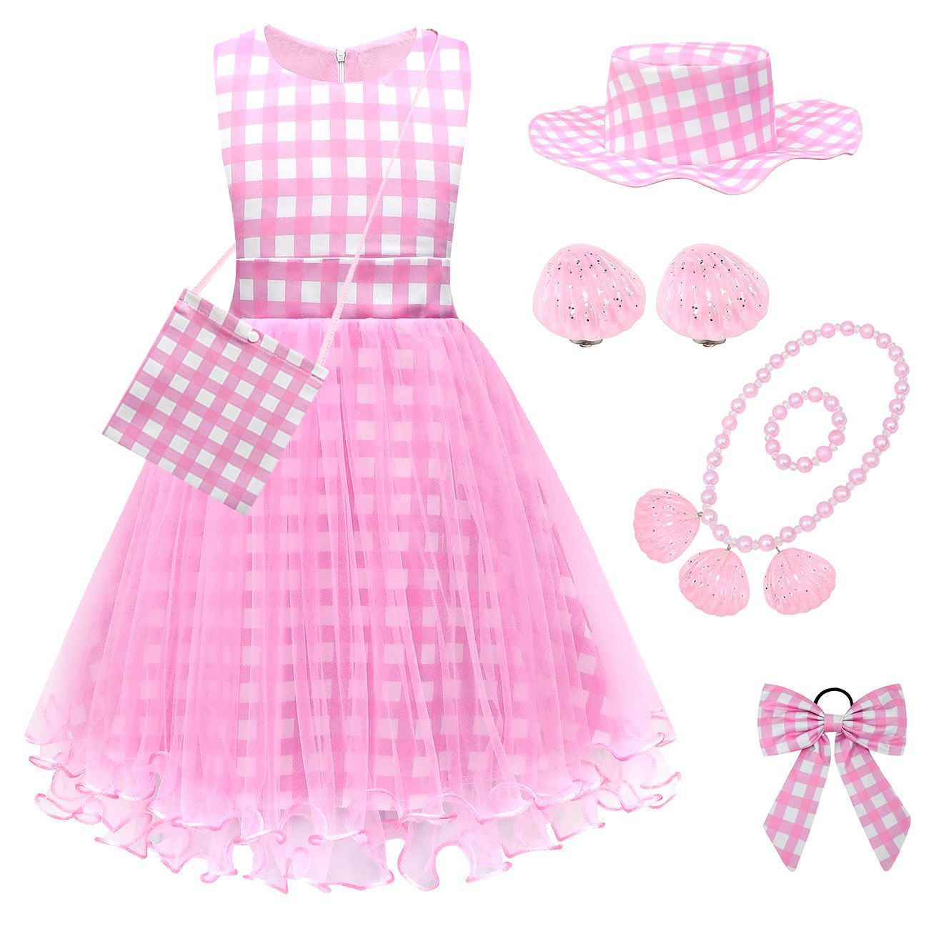 万圣节公主裙女童cosplay芭比乐园粉红吊带连衣裙梦幻表演礼服裙