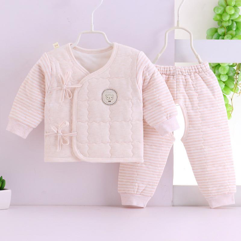 新生婴儿童加厚保暖棉衣服套装宝宝系带内衣和尚服春秋冬季两件套