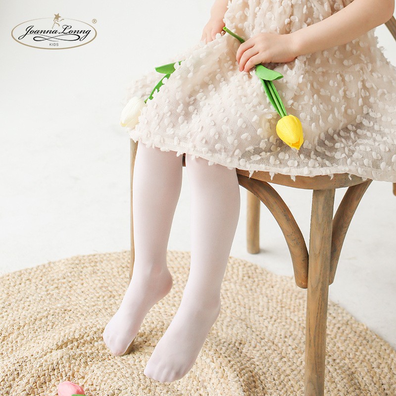 日本JL夏季大中小女儿童柔软超薄透肉天鹅绒哑光宝宝白色舞蹈丝袜