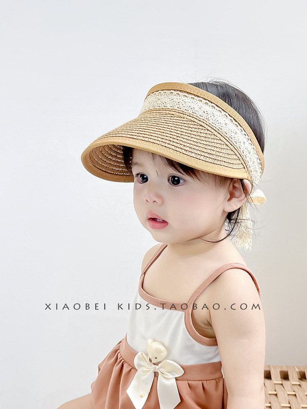 草帽女童帽子儿童防晒帽夏季蝴蝶结薄款宝宝遮阳帽婴儿太阳帽空顶