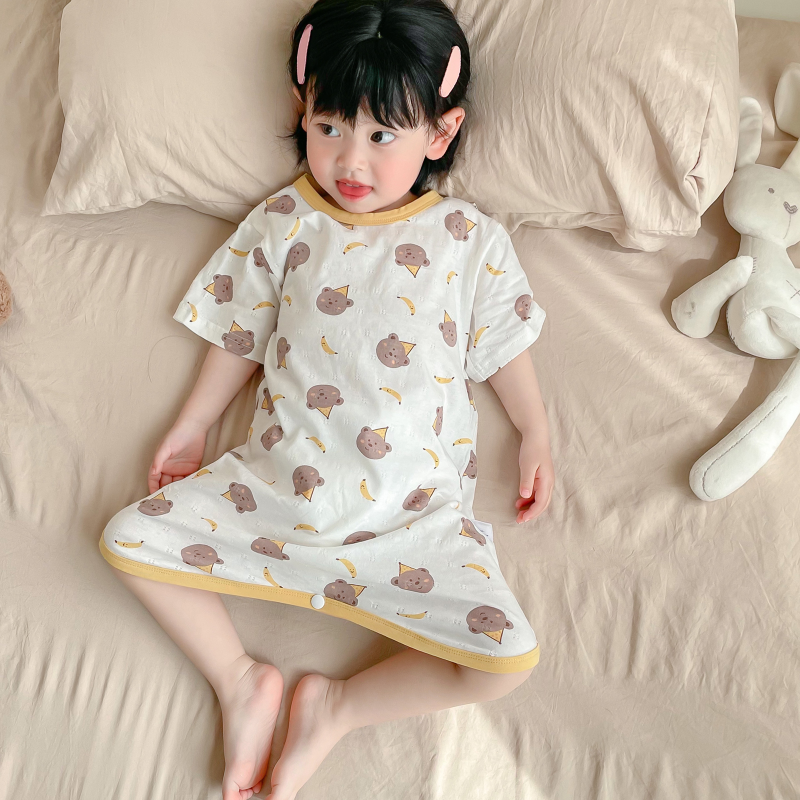 婴儿睡袋夏季薄款短袖宝宝儿童连体睡衣纯棉空调房防踢被护肚神器