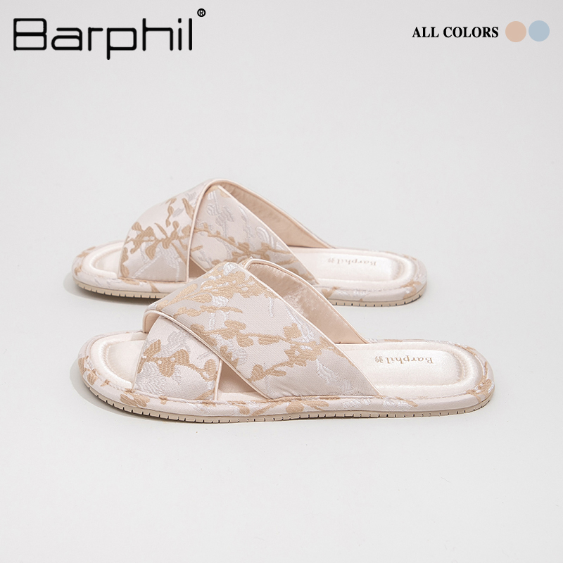 Barphil拖鞋室内家居2024夏季新款防滑新中式凉拖女鞋刺绣中国风