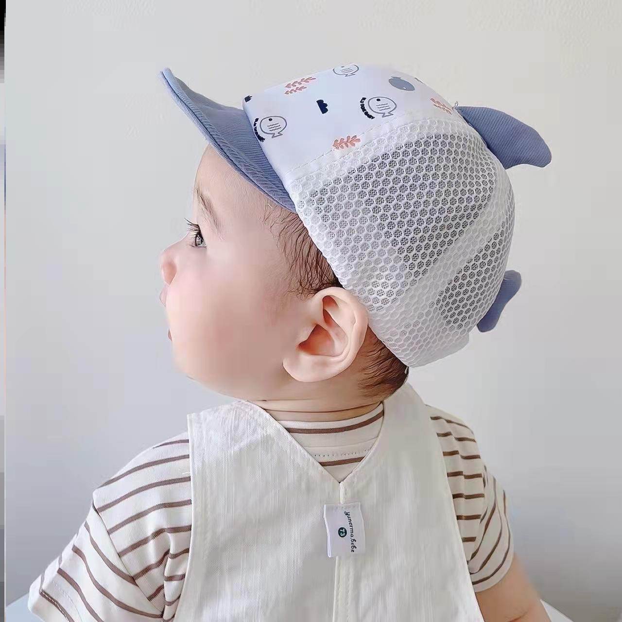 新生的儿胎帽子夏可爱女宝宝鸭舌帽萌网眼透气婴儿男童遮阳帽薄款