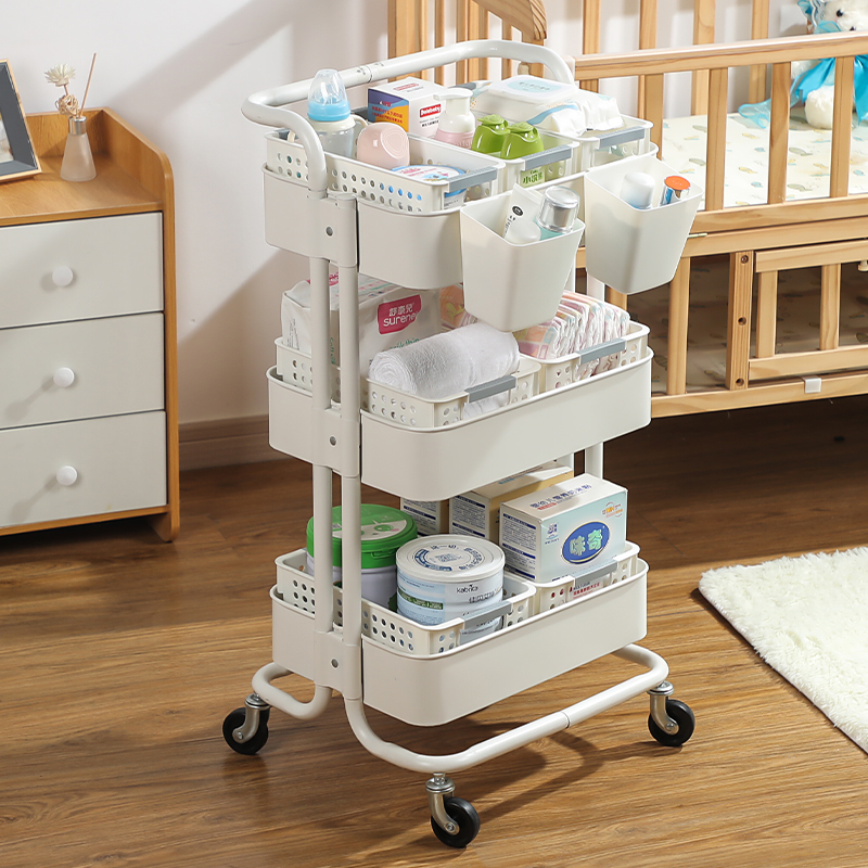 婴儿用品置物架小推车落地多层新生儿月子宝宝移动零食储物收纳架