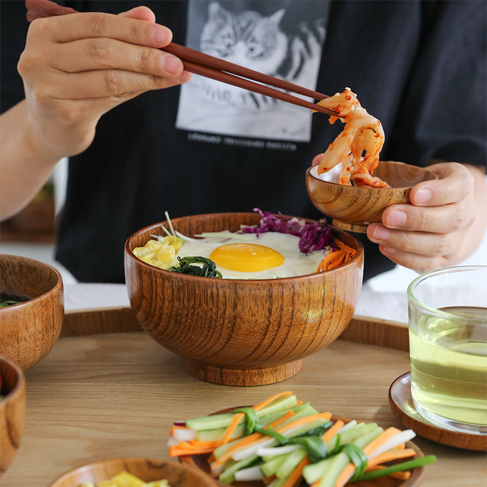 日式酸枣木碗面碗汤碗家用餐具套装儿童木碗宝宝辅食碗沙拉水果碗