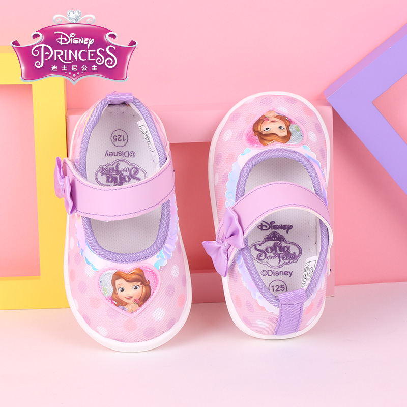 迪士尼童鞋宝宝鞋学步鞋女孩软底布鞋春秋新款儿童公主鞋宝宝鞋