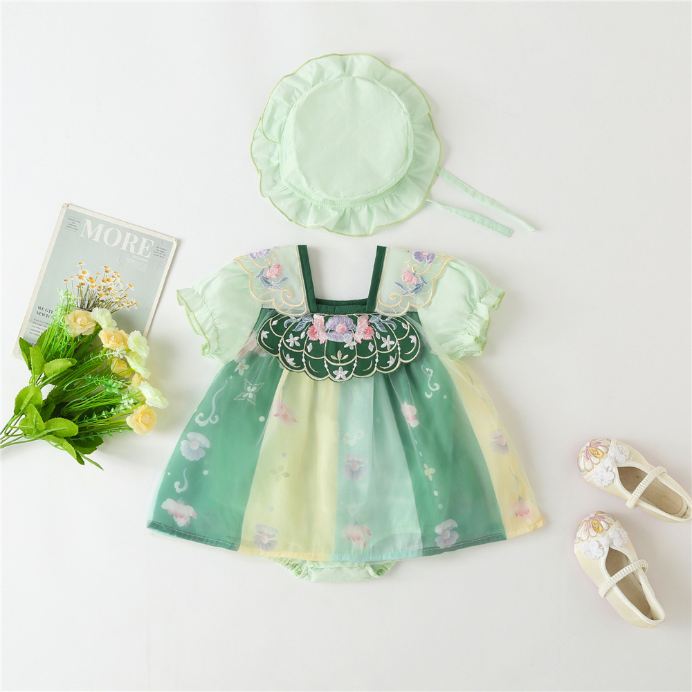婴儿汉服连衣裙中国风夏季款女孩满月短袖公主套装宝宝唐装哈衣裙