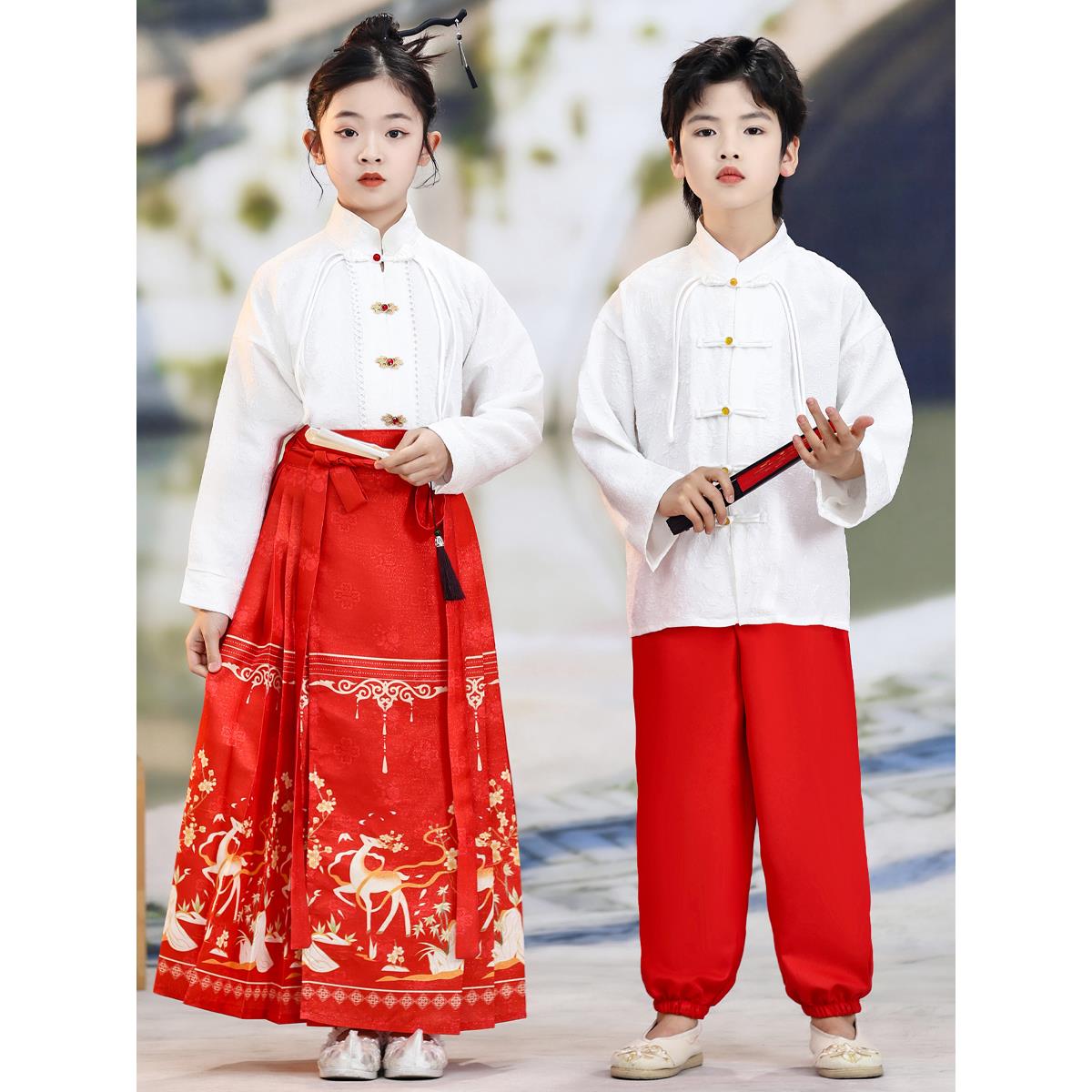 六一儿童表演服装中国风合唱演出服马面裙男女童朗诵汉服2024新款