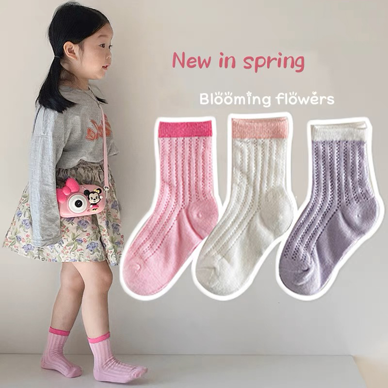 春夏季新款女童薄袜子儿童纯棉网孔网眼中筒长袜宝宝袜子