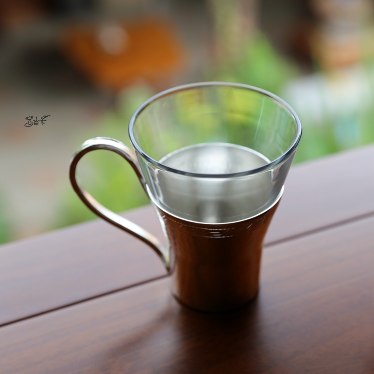 BOSS杯 民间良品云南红铜镀银玻璃杯210ml金属啤酒咖啡饮水杯茶器