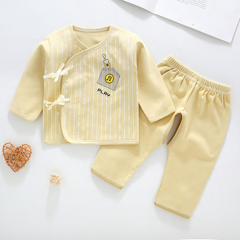 初生婴儿衣服纯棉打底套装0-3-6个月宝宝和尚服新生儿纽扣两件套