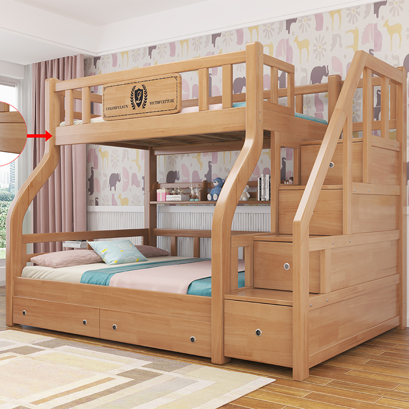 新品全实木上下铺双层床儿童子母床高低双人学生宿舍橡木多功能组