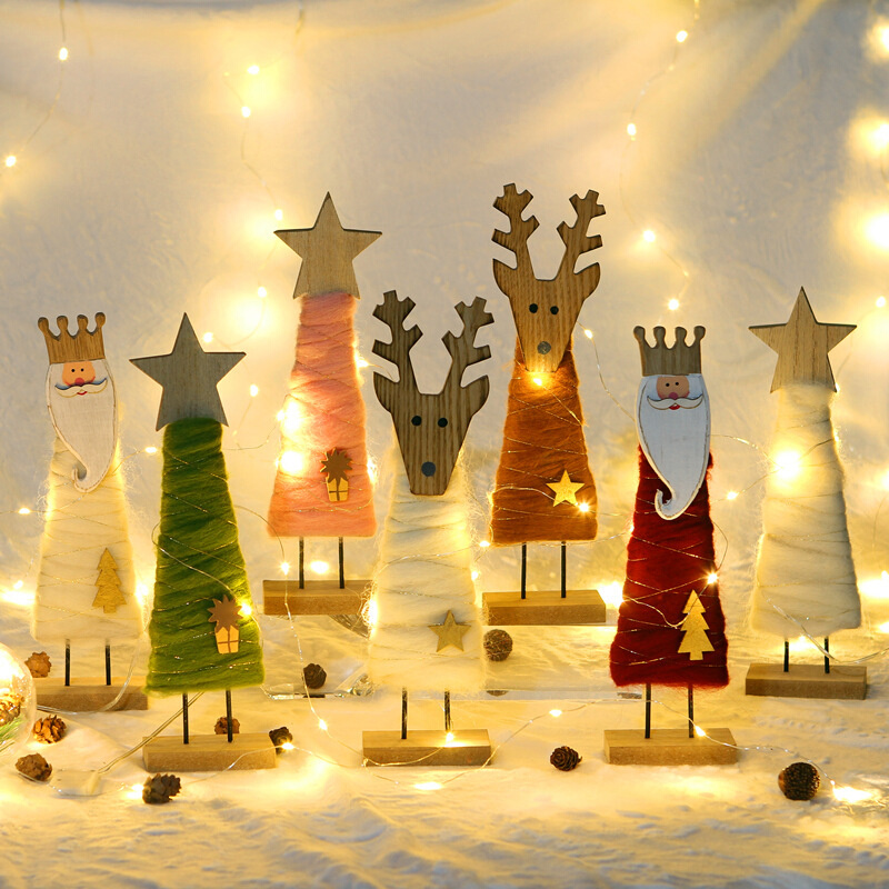ins羊毛毡木质圣诞老人雪人麋鹿桌面摆件可爱圣诞树布艺娃娃挂件