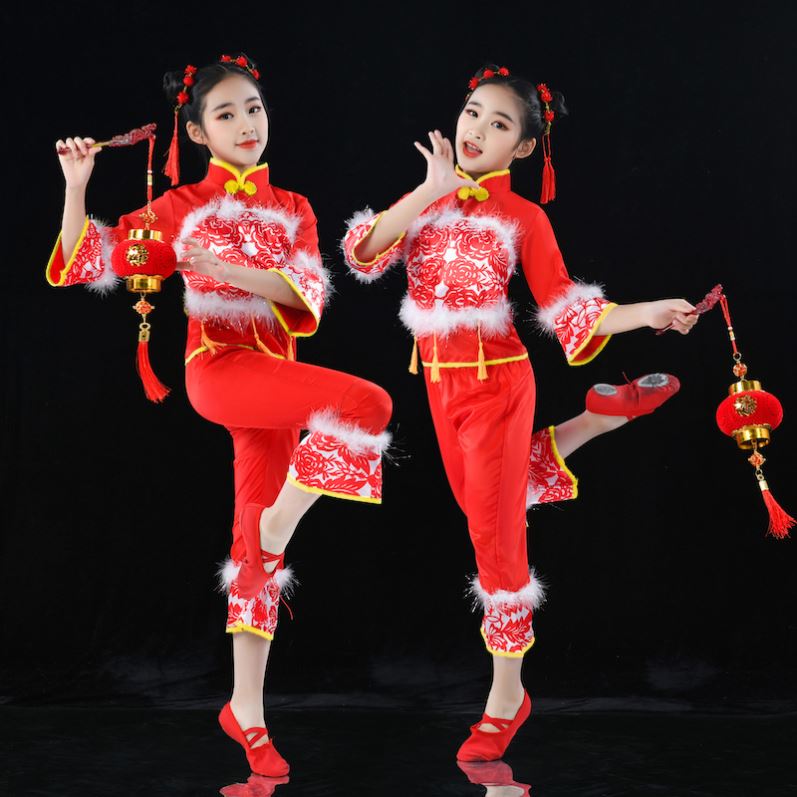 幼儿中国风g民族庆六开门喜元旦新款一打红舞蹈演出服秧歌服儿童