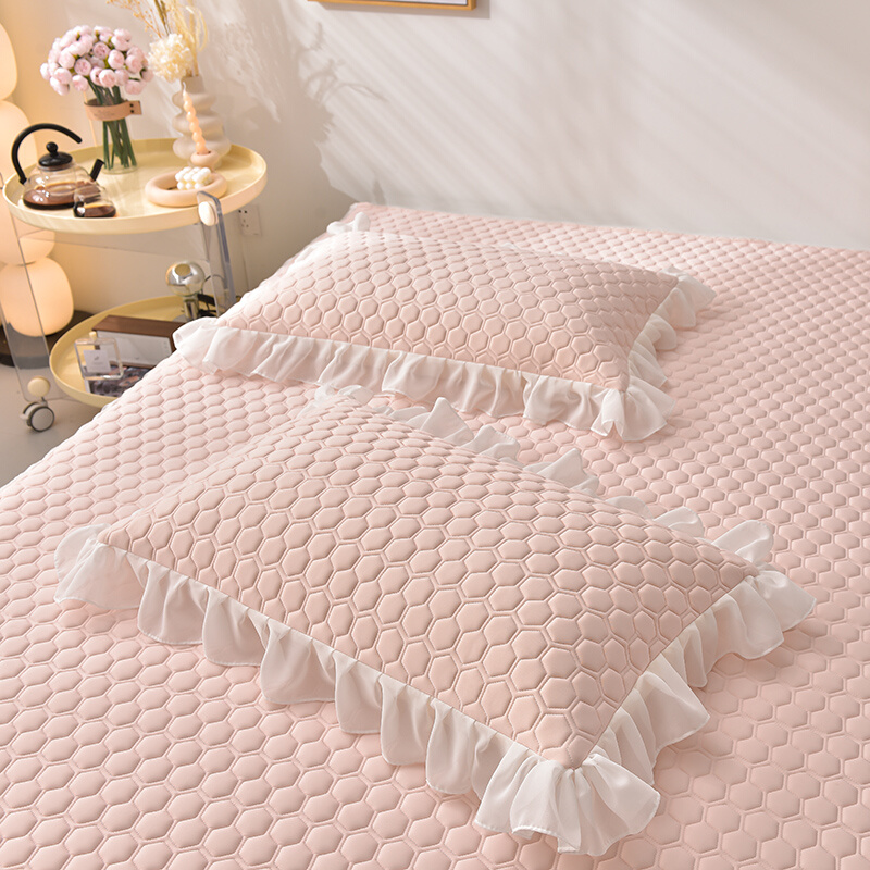 可水洗凉感乳胶凉席床裙款折叠式纯色婴儿床罩公主风三件套软席子