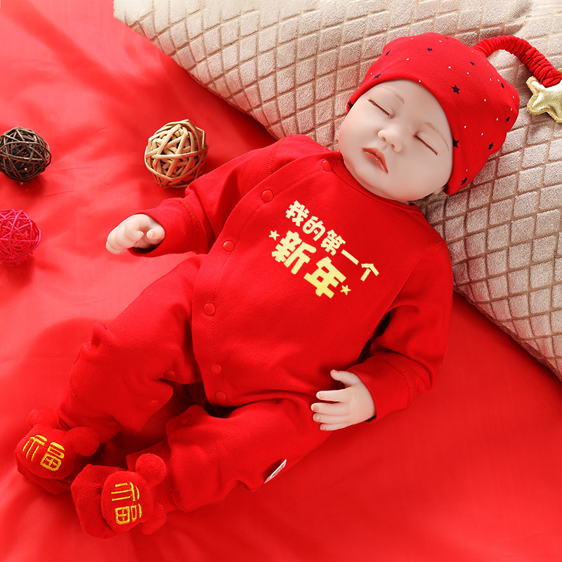 龙年新生婴儿过年衣服冬装新年龙宝宝拜年连体中国风喜庆秋冬套装