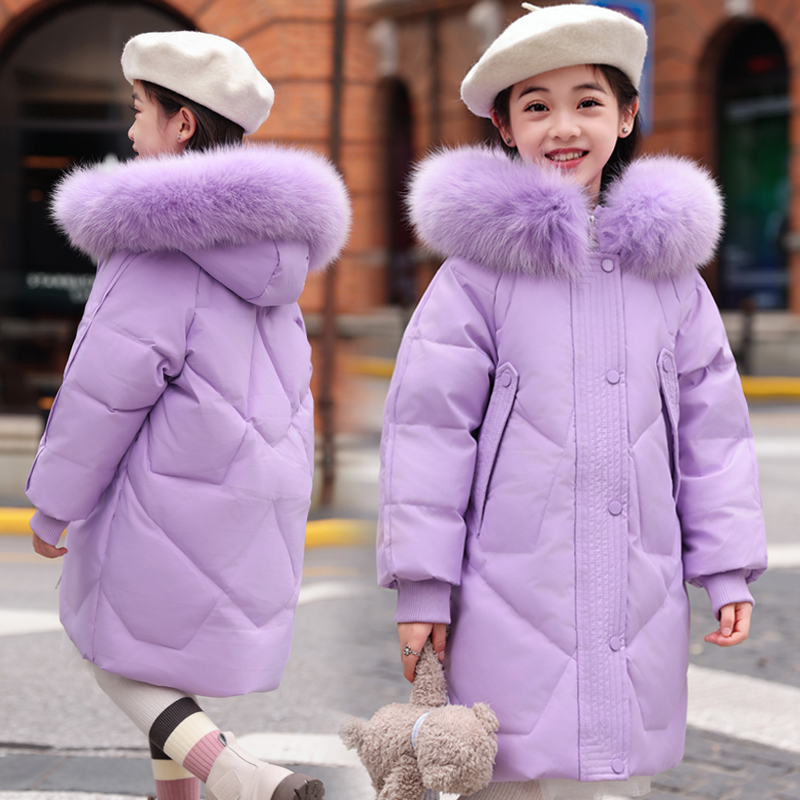 巴拉橙新款儿童羽绒服女童中长款中大童洋气加厚童装冬亲子装外套