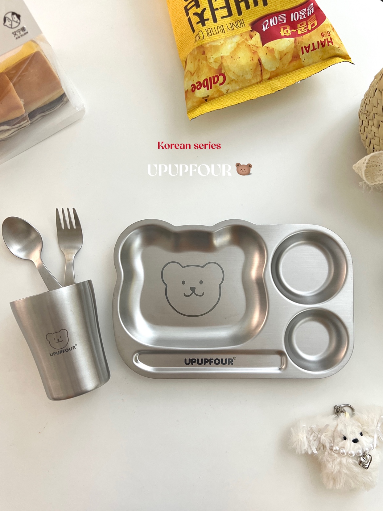 upupfour出口儿童不锈钢餐盘不锈钢碗食品级男女孩幼儿园宝宝餐具