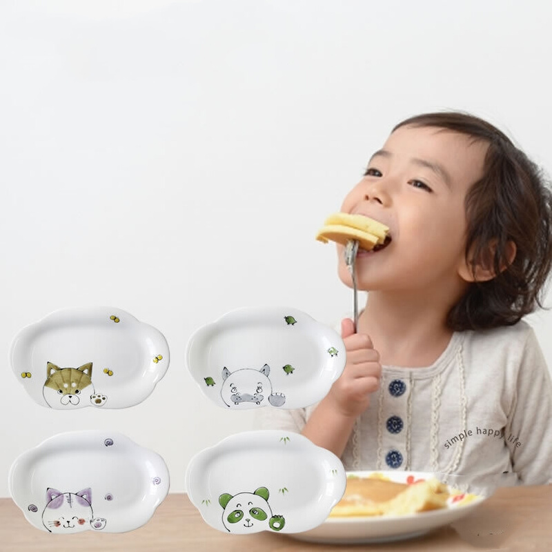 在途日本制波佐见烧可爱小动物猫柴犬河马熊猫陶瓷儿童餐盘早餐