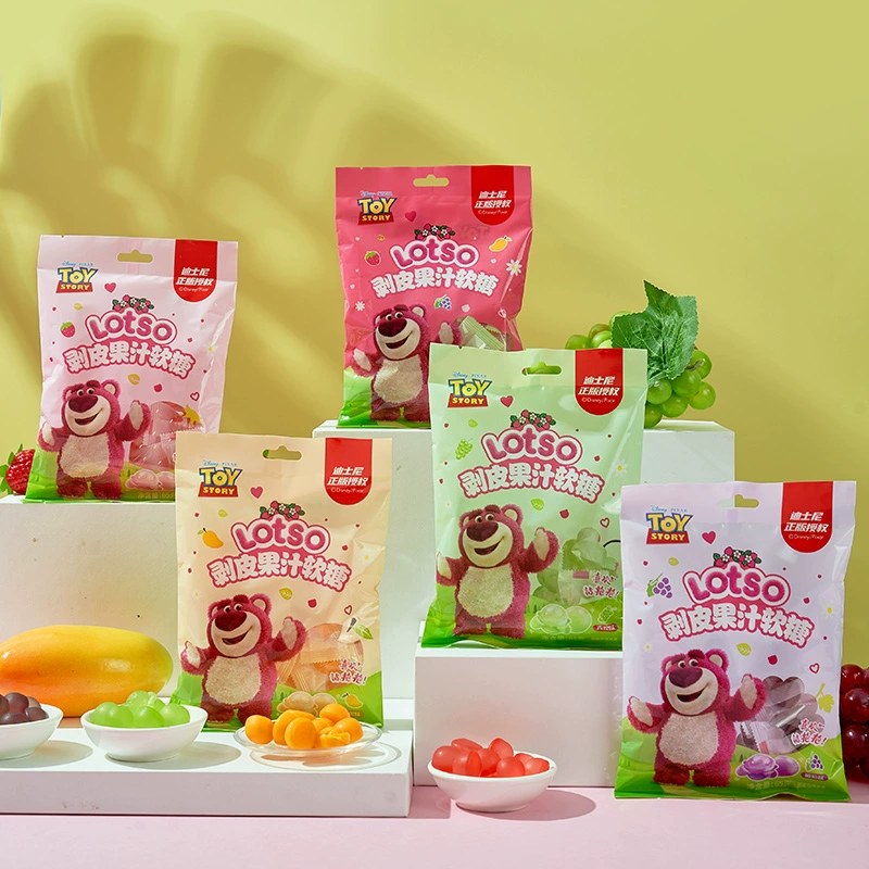 Disney迪士尼剥皮果汁软糖65g/袋草莓葡萄芒果味糖果休闲儿童零食