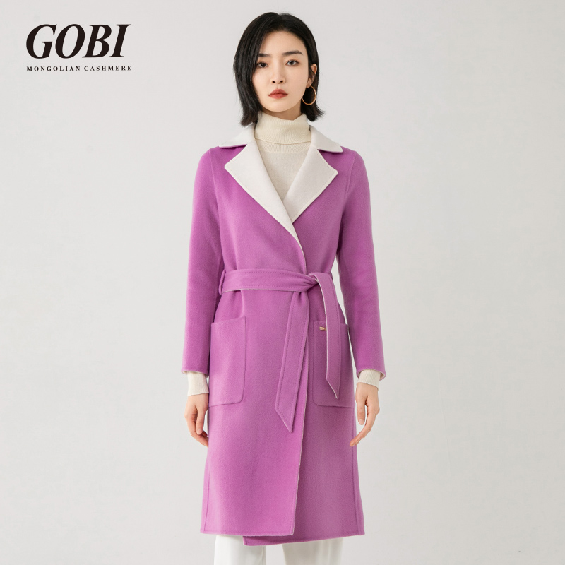 Gobi戈壁羊绒时尚纯色双面2022春秋新款高端优雅长款女士大衣外套