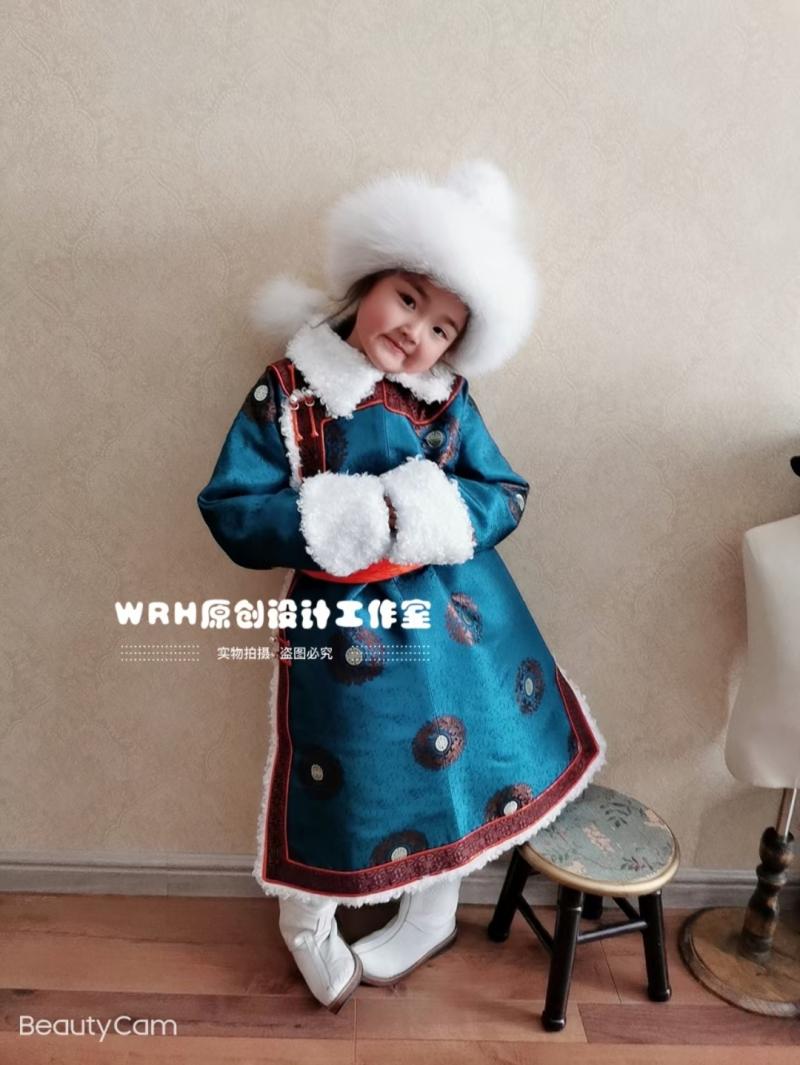 SUUNAI.WRH蒙古童装加厚长袖儿童棉衣大衣蒙古袍民族风保暖外套冬