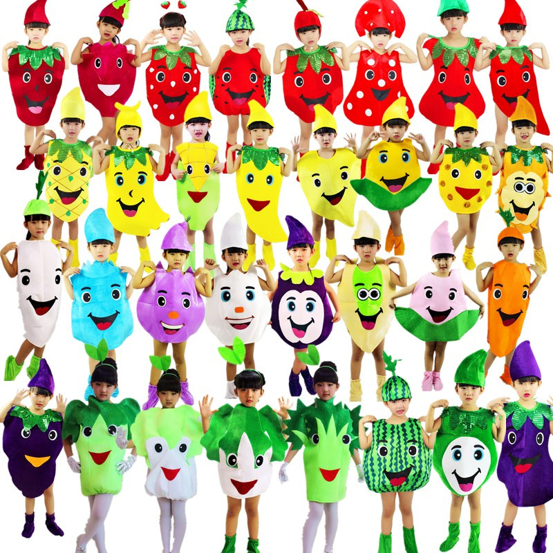 儿童水果蔬菜演出服西瓜菠萝草莓香蕉芒果亲子蔬菜水果表演衣服