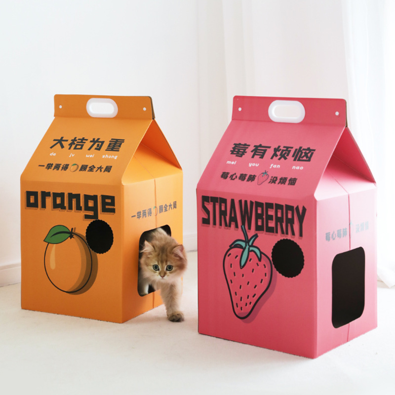 牛奶盒猫抓板瓦楞纸猫窝猫爪板窝莓有烦恼封闭式猫猫纸箱猫猫玩具