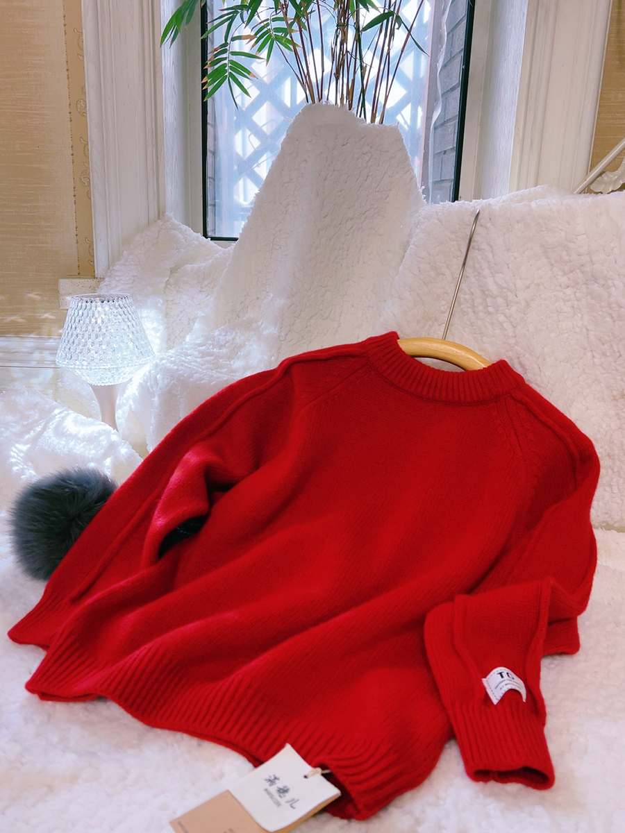 新年红色毛衣女童儿童加厚双股美利奴100全羊毛亲子装本命年年服