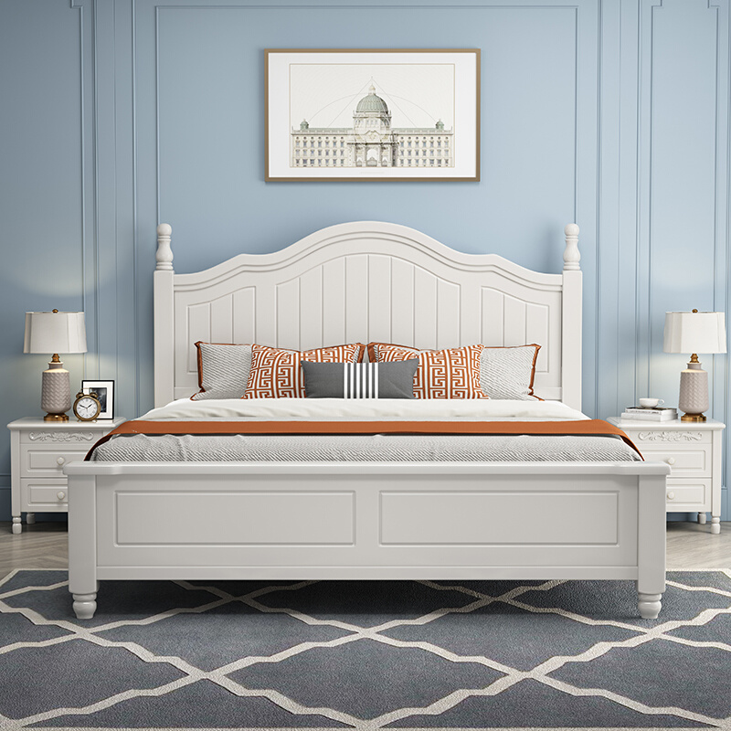 美式轻奢实木床1.8m现代简约单双人床次卧白色公主床奶油风儿童床