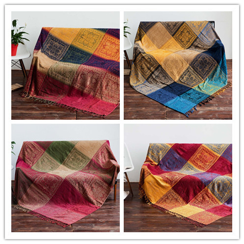 尼泊尔风情沙发巾毯子东南亚雪尼尔线织毯多功能盖毯披巾桌垫