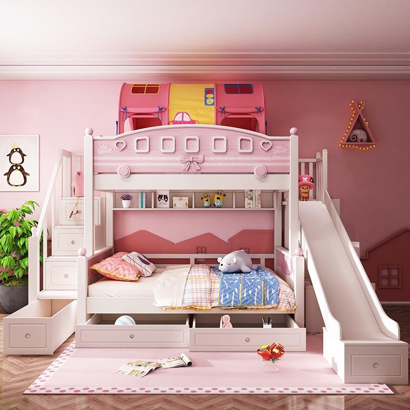 上下铺木床双层床两层上下床全实木高低床儿童床女孩公主房多功能