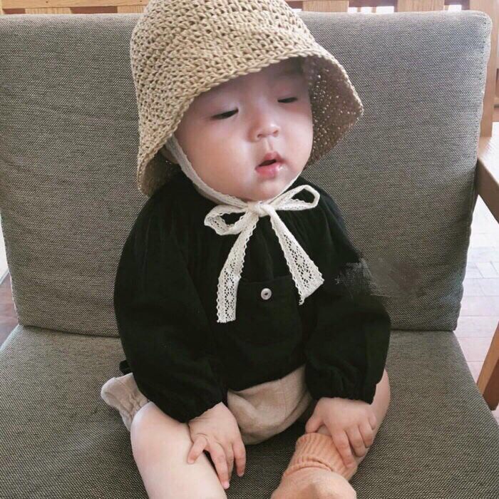 婴儿帽女童草帽韩国公主小宝宝渔夫帽男宝韩国6个月1-2岁亲子母子