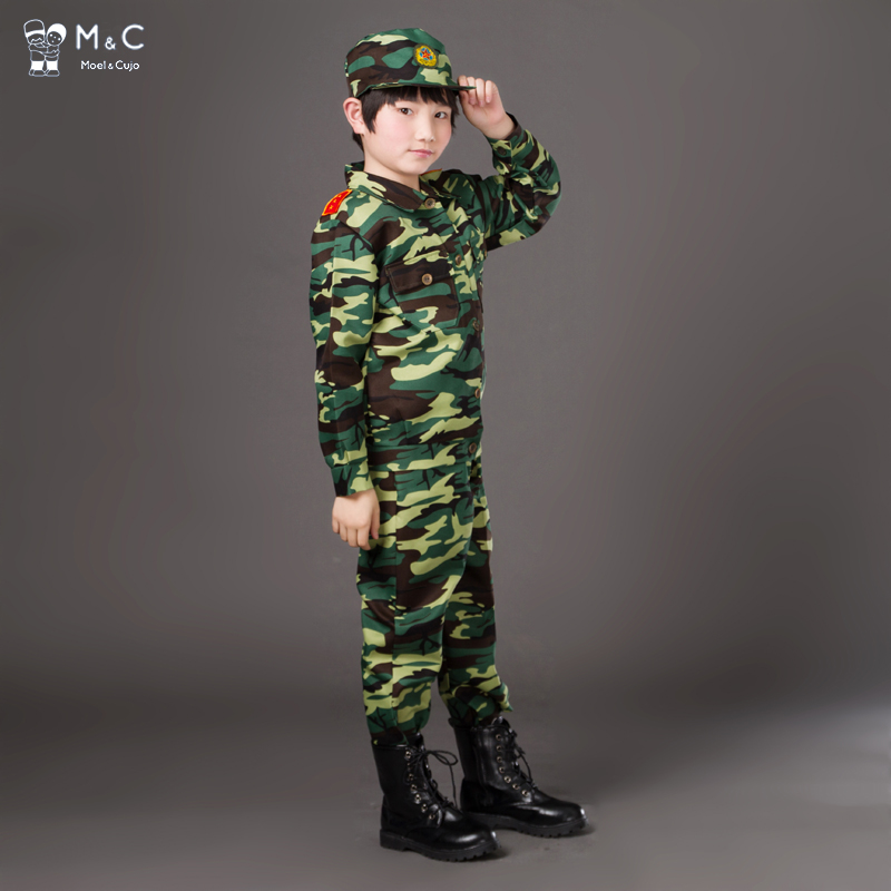 现货速发春夏儿童迷彩服男女童绿色军训服套装小孩表演服中学生军