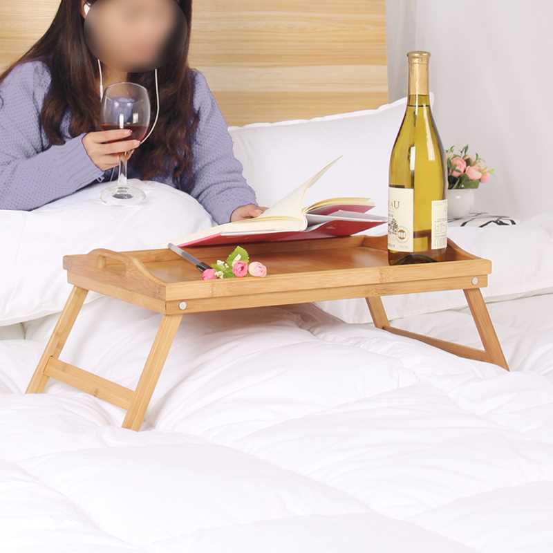 速发床上托盘折叠餐盘木质竹茶盘野餐桌子床用月子餐托盘带脚菜盘