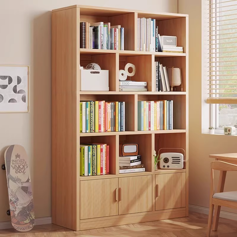 实木书柜储物柜一体靠墙书架落地置物架学生家用柜子儿童书橱收纳