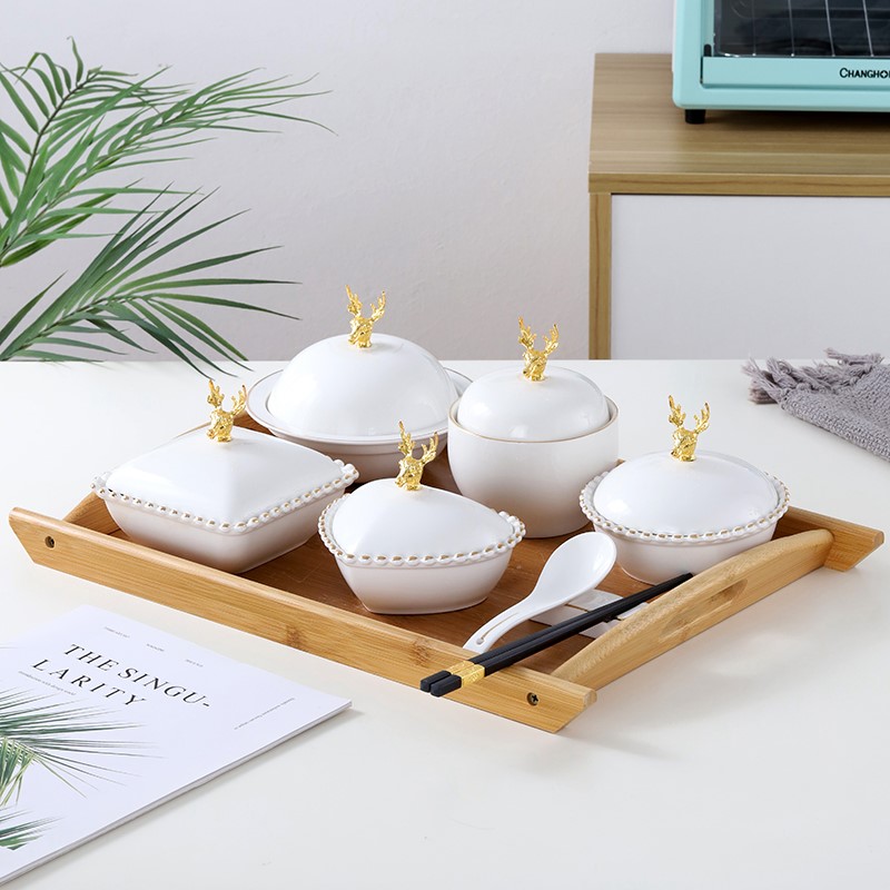 网简约碟碗创意个性一人食餐单人陶瓷儿童碗日式月子家用餐具套装