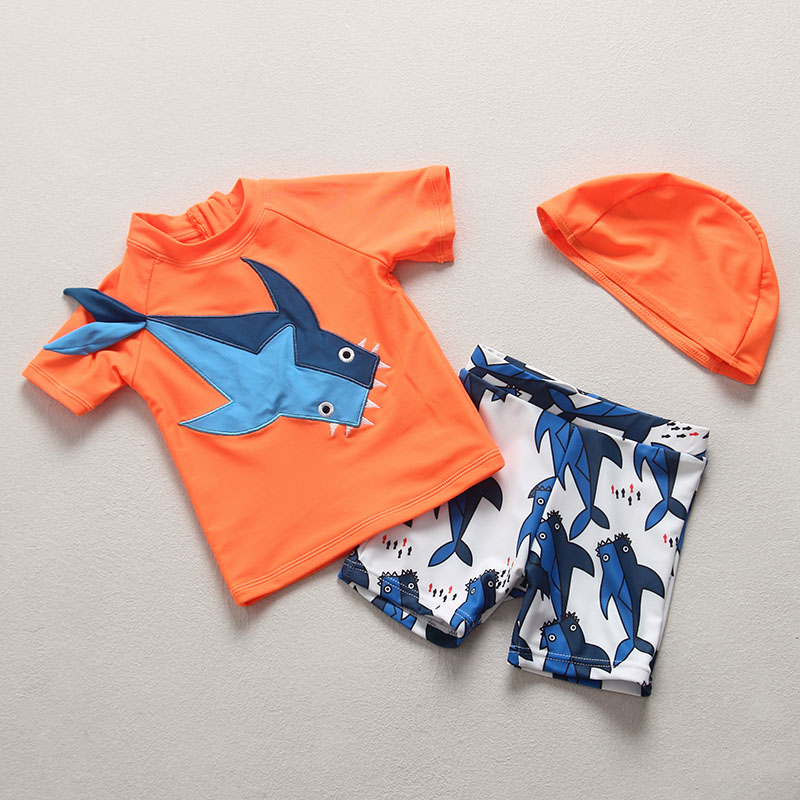 韩国ins夏新款男童分体鲨鱼泳装儿童短袖泳衣裤套装韩婴儿冲浪服