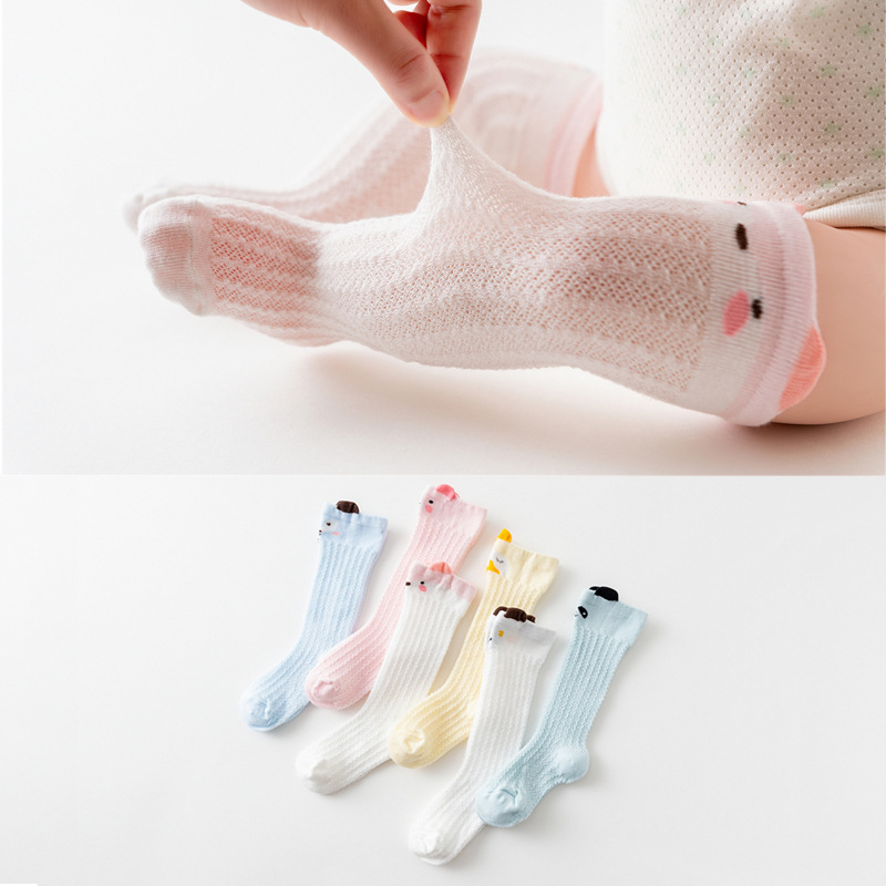 【1双】婴儿卡通高筒过膝袜子宝宝防蚊袜夏季款棉长筒袜0-1-3岁