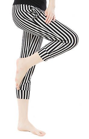 皮尔瑜伽服女士夏天七分裤瑜珈哈伦裤运动跑步裤显瘦透气黑白条纹