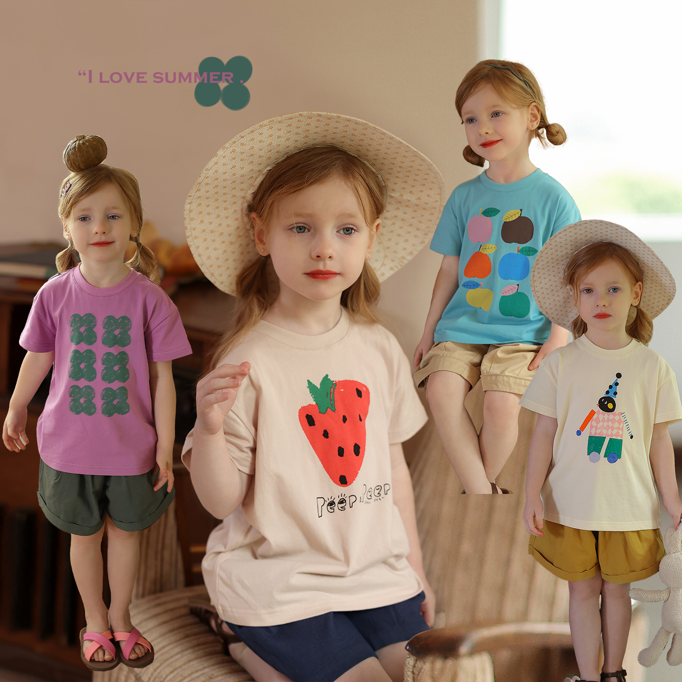 宝宝幼儿园经典百搭卡通短袖允儿妈女童夏季洋气可爱T恤儿童夏装